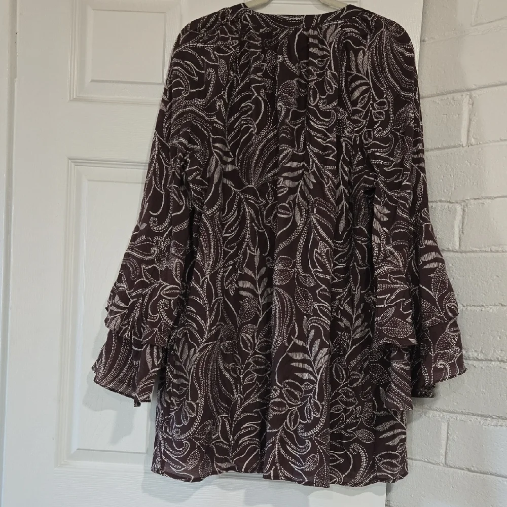 A.N.A A New Approach Brown Floral Long Sleeve Dress Lightweight Size Large